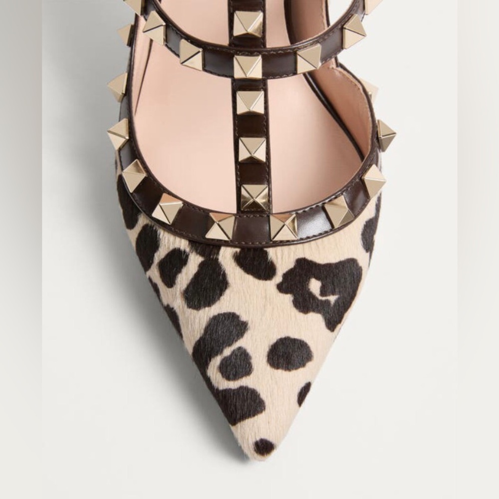 NIB $1300 Valentino Garavani Rockstud Genuine Calf Hair T-Strap Pump - 37.5! - Picture 7 of 7